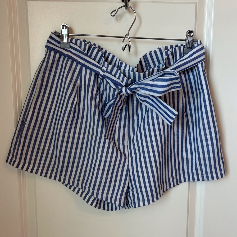 Love Tree Navy Striped High Waist Women's Shorts Large